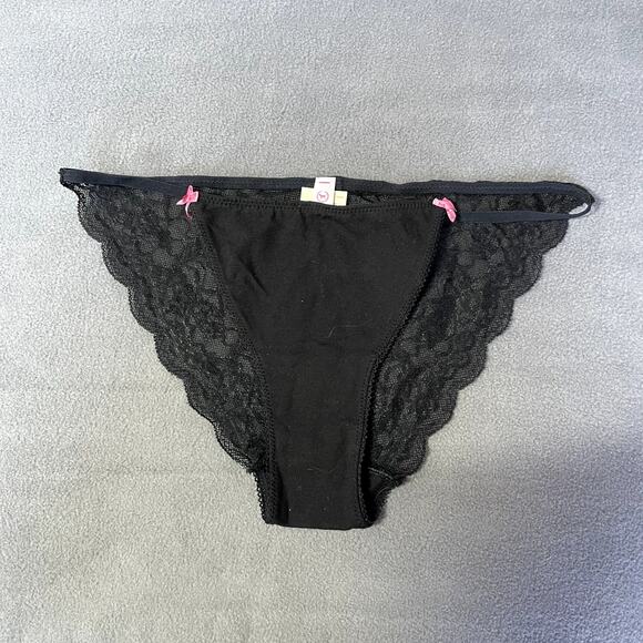 Victoria's Secret PINK 2011 Lace Back Low Rise String Bikini Black Womens Medium - Picture 1 of 7